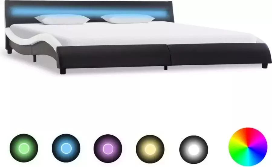 VidaLife Bedframe met LED kunstleer zwart en wit 180x200 cm