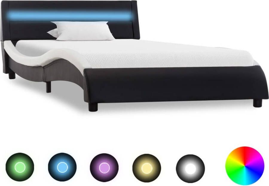 VidaLife Bedframe met LED kunstleer zwart en wit 90x200 cm