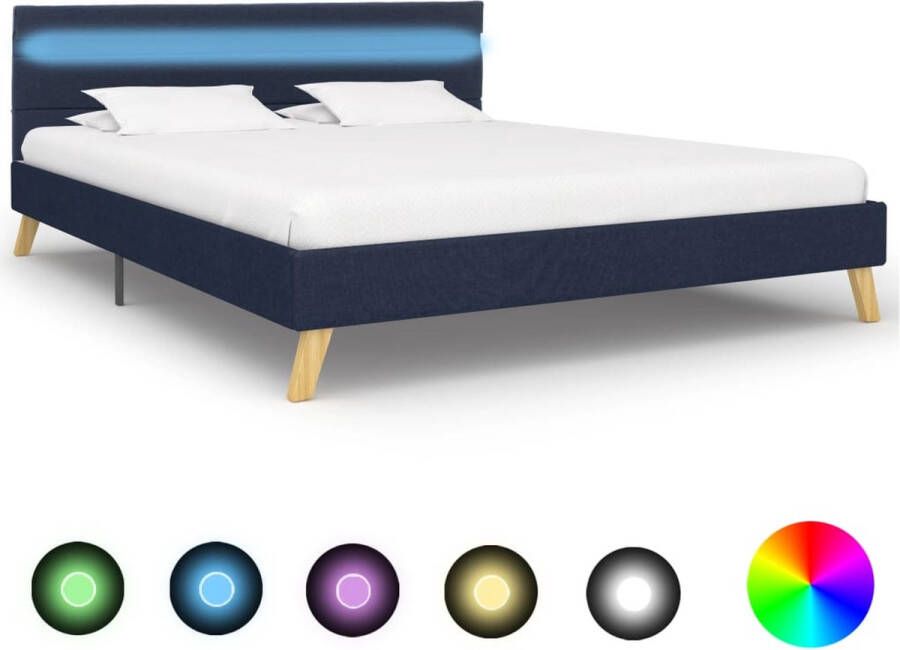 VidaLife Bedframe met LED stof blauw 160x200 cm