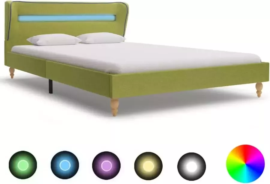 VidaLife Bedframe met LED stof groen 135x190 cm