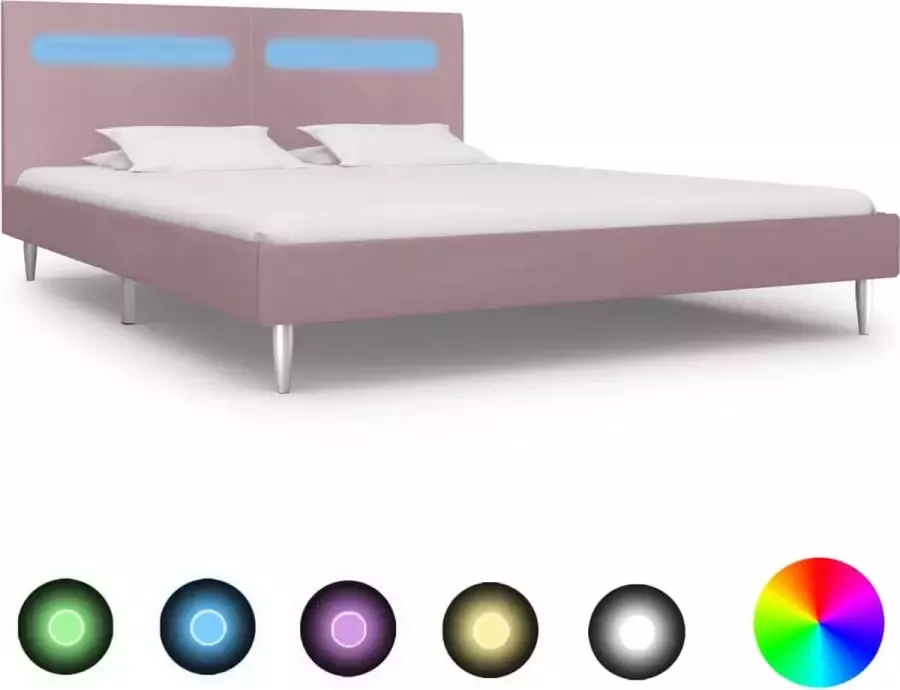 VidaLife Bedframe met LED stof roze 160x200 cm