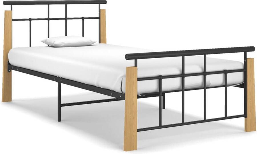 VidaLife Bedframe metaal en massief eikenhout 100x200 cm