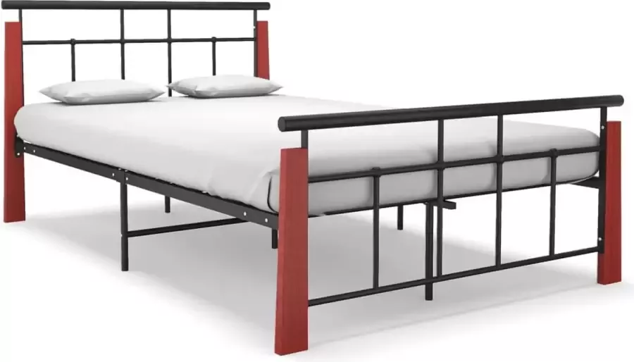 VidaLife Bedframe metaal en massief eikenhout 120x200 cm - Foto 2