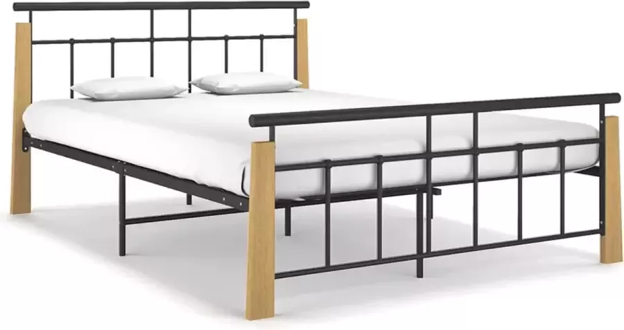 VidaLife Bedframe metaal en massief eikenhout 140x200 cm