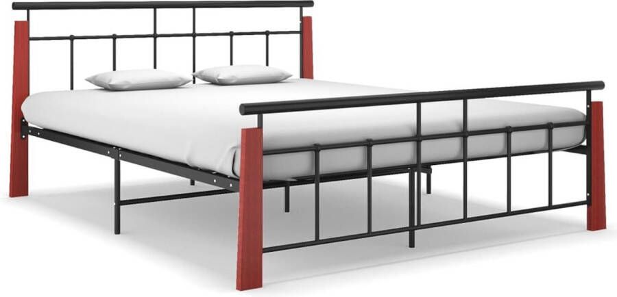 VidaLife Bedframe metaal en massief eikenhout 160x200 cm