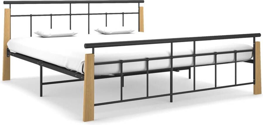 VidaLife Bedframe metaal en massief eikenhout 180x200 cm