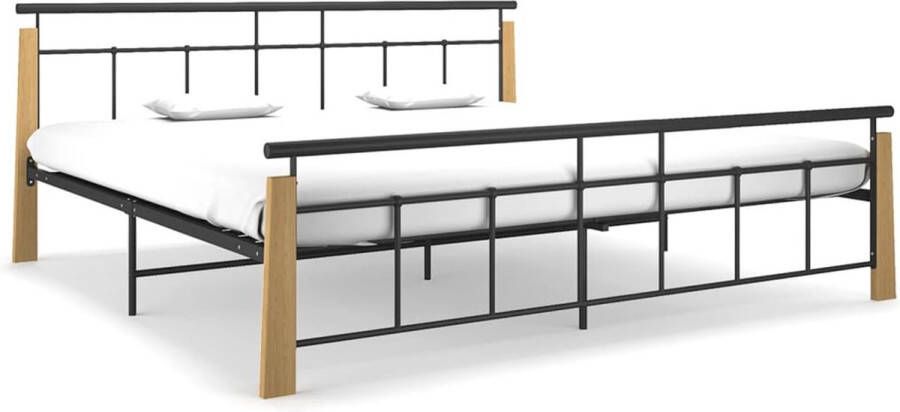 VidaLife Bedframe metaal en massief eikenhout 200x200 cm