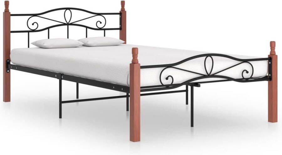 VidaLife Bedframe metaal en massief eikenhout zwart 120x200 cm