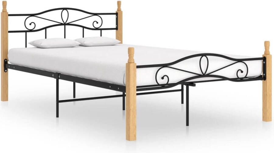 VidaLife Bedframe metaal en massief eikenhout zwart 120x200 cm - Foto 1