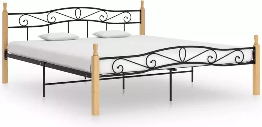 VidaLife Bedframe metaal en massief eikenhout zwart 180x200 cm