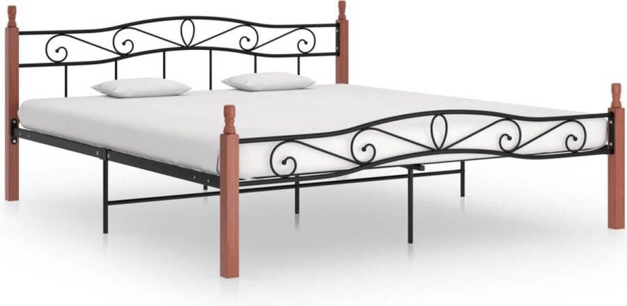 VidaLife Bedframe metaal en massief eikenhout zwart 200x200 cm