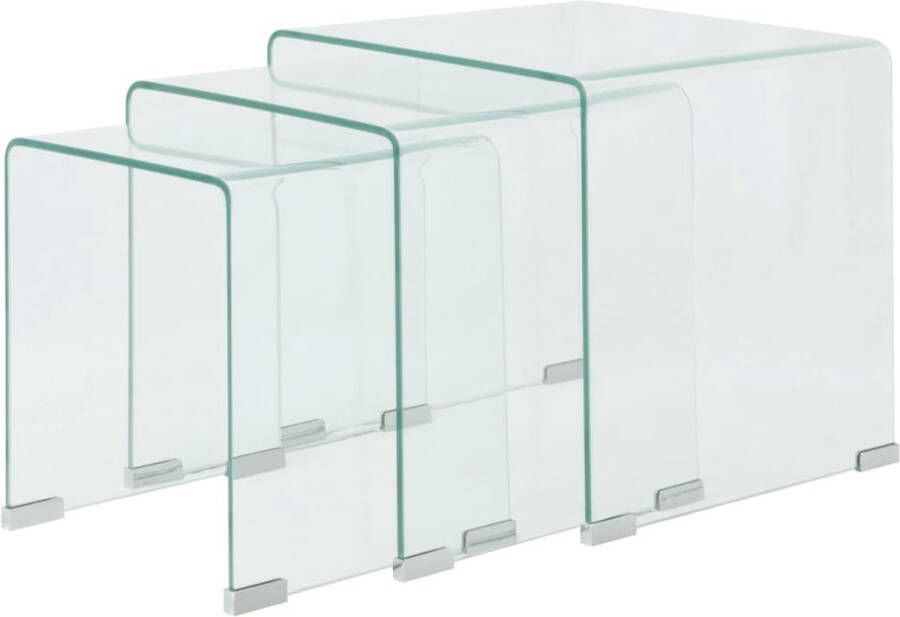 VidaLife Bijzettafel set 3-dlg transparant gehard glas