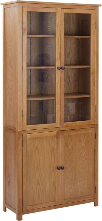 VidaLife Boekenkast met 4 deuren 90x35x200 cm massief eikenhout en glas