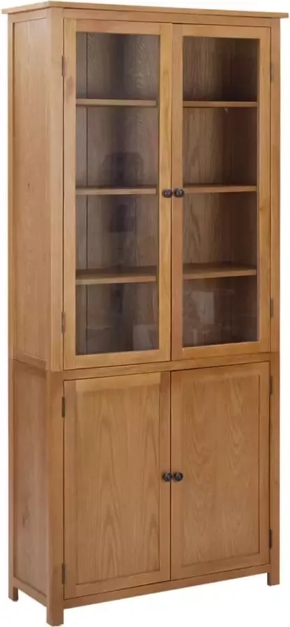 VidaLife Boekenkast met 4 deuren 90x35x200 cm massief eikenhout en glas