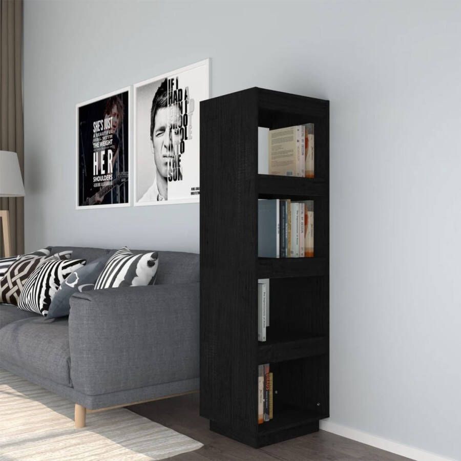 VidaLife Boekenkast kamerscherm 40x35x135 cm massief grenenhout zwart