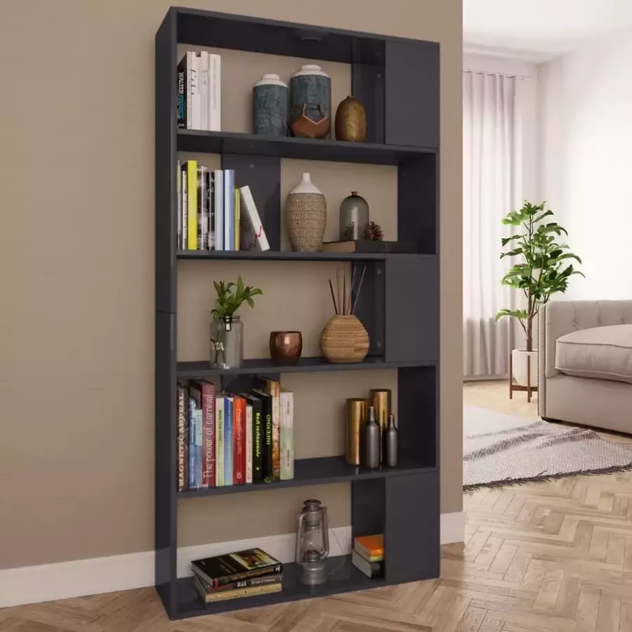 VidaLife Boekenkast kamerscherm 80x24x159 cm hoogglans grijs