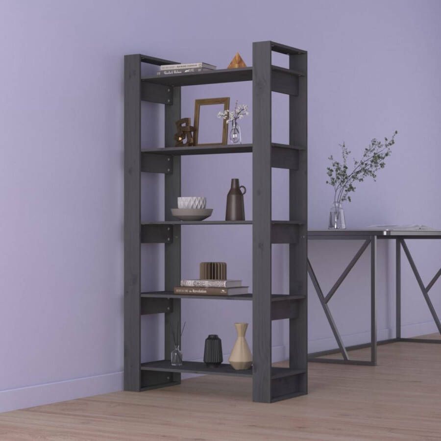 VidaLife Boekenkast kamerscherm 80x35x160 cm massief hout grijs