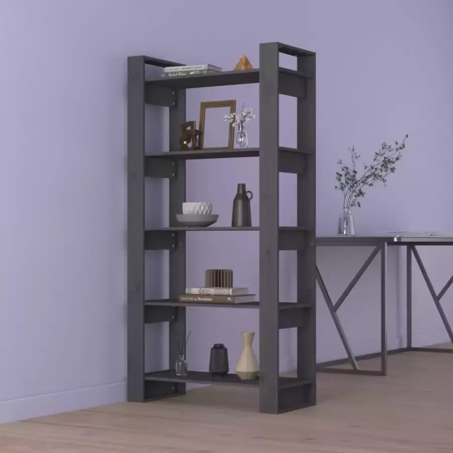 VidaLife Boekenkast kamerscherm 80x35x160 cm massief hout grijs