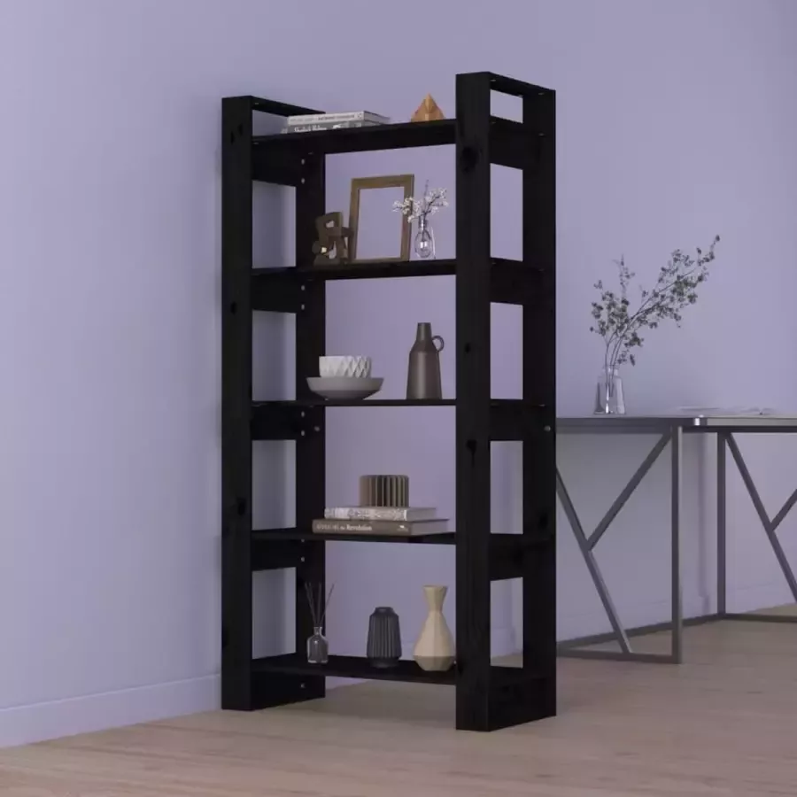 VidaLife Boekenkast kamerscherm 80x35x160 cm massief hout zwart