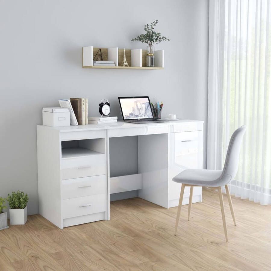 VidaLife Bureau 140x50x76 cm spaanplaat hoogglans wit