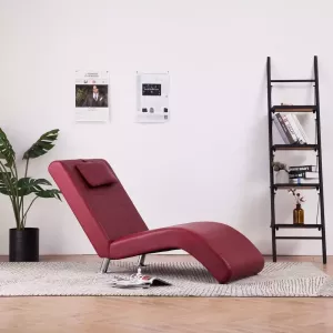 VidaLife Chaise longue met kussen kunstleer wijnrood
