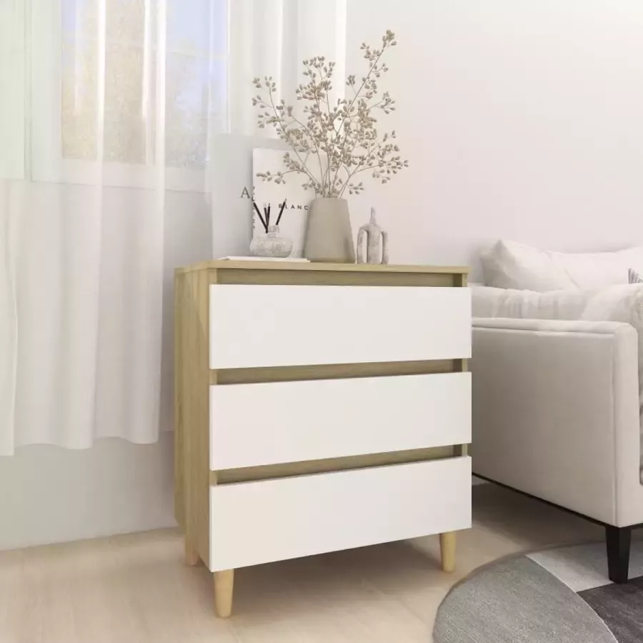 VidaLife Dressoir 60x35x69 cm spaanplaat wit en sonoma eikenkleurig