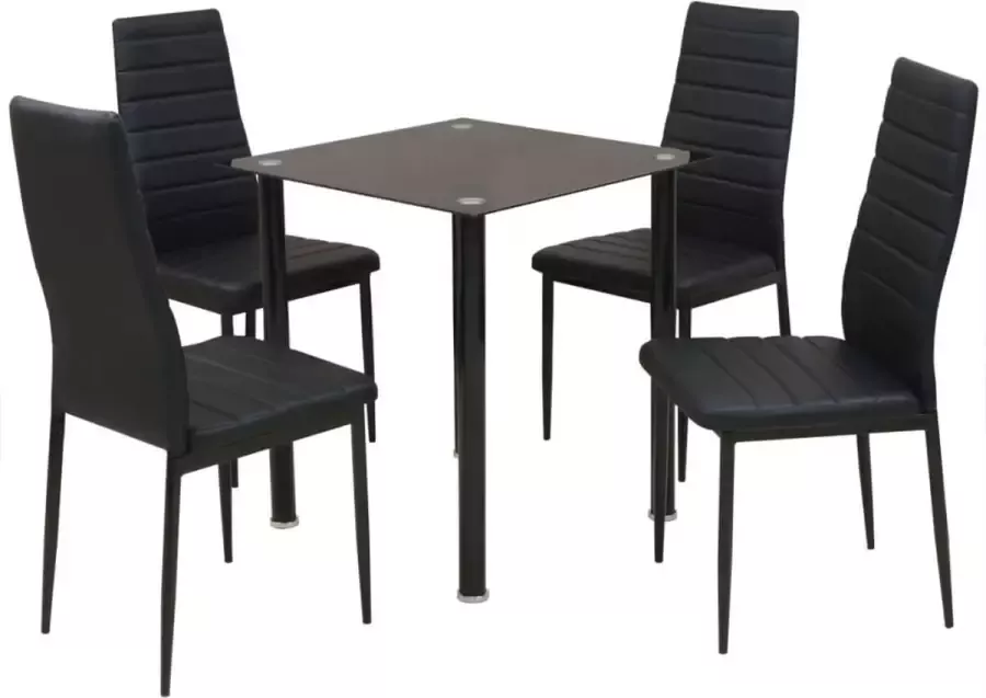VidaLife Eetkamerset tafel en stoel zwart 5-delig