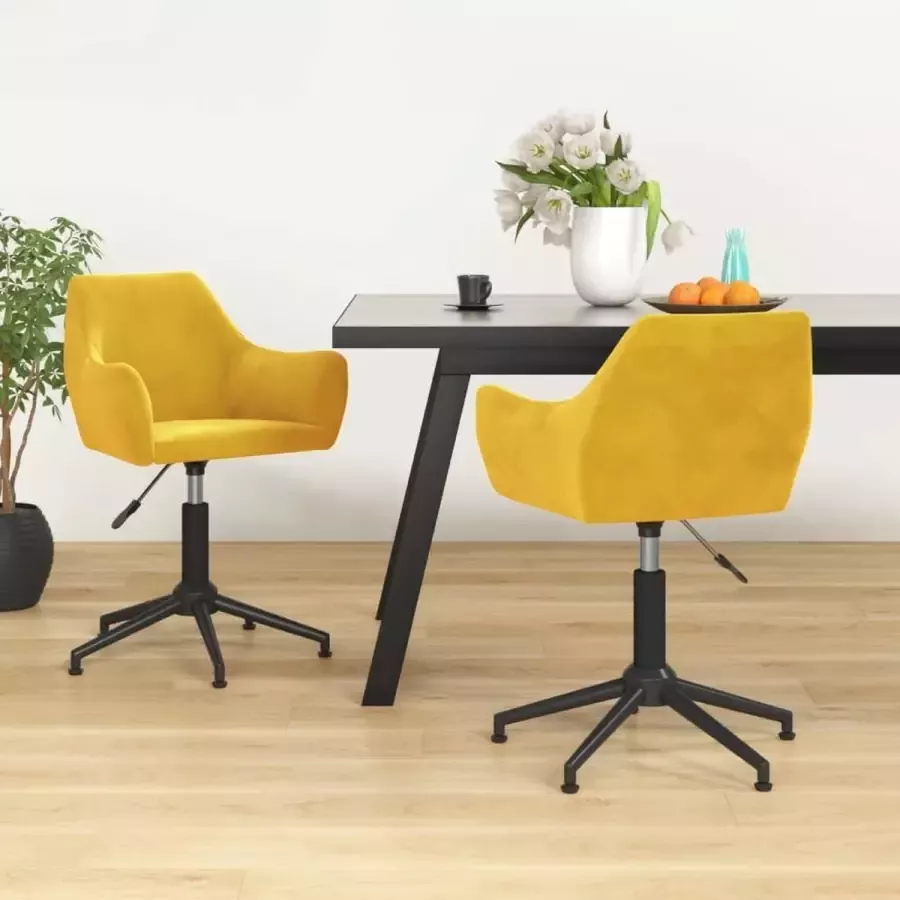 VidaLife Eetkamerstoel draaibaar fluweel mosterdgeel - Foto 5