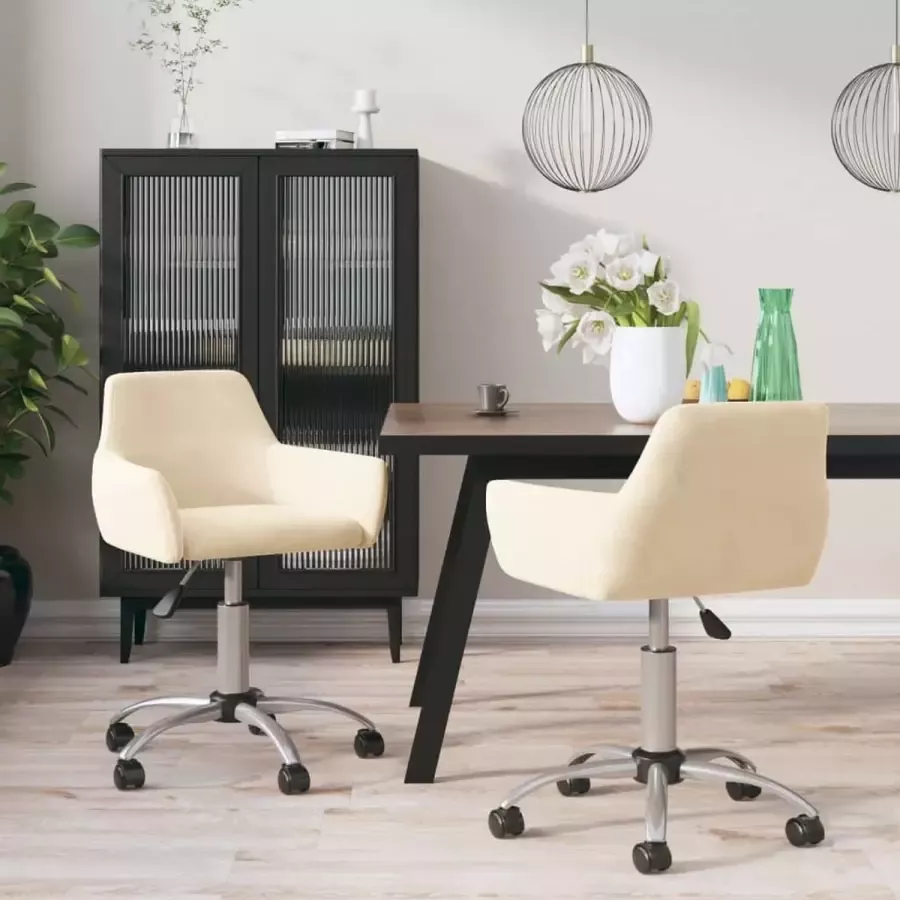 VidaLife Eetkamerstoelen 2 st draaibaar fluweel crèmekleurig - Foto 2