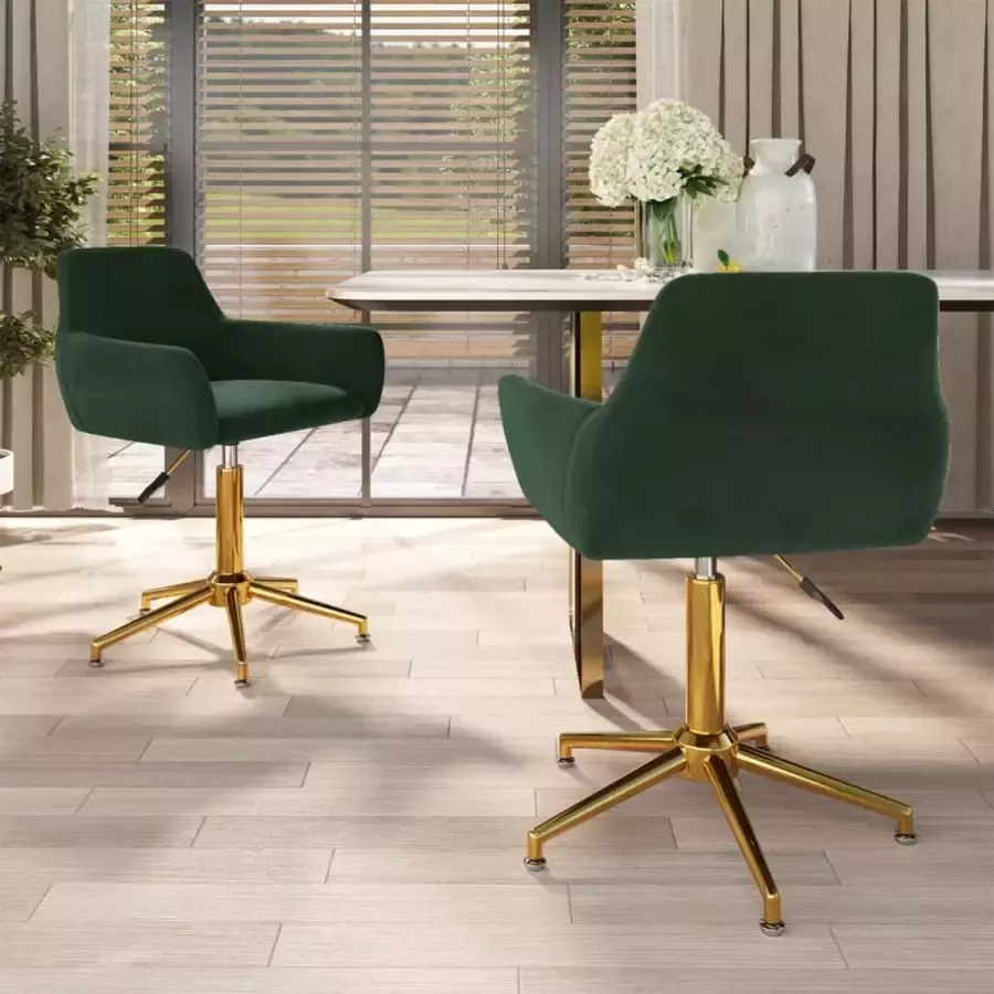 VidaLife Eetkamerstoelen 2 st draaibaar fluweel donkergroen - Foto 3