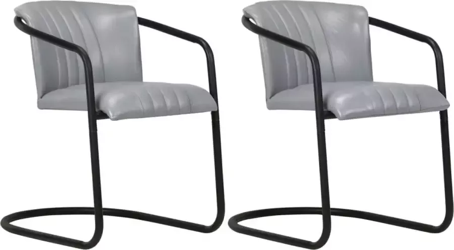 VidaLife Eetkamerstoelen 2 st echt leer grijs - Foto 2