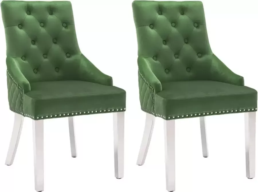 VidaLife Eetkamerstoelen 2 st fluweel donkergroen - Foto 7