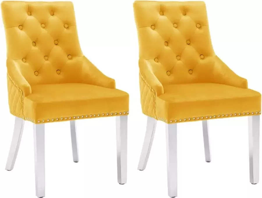 VidaLife Eetkamerstoelen 2 st fluweel geel - Foto 2
