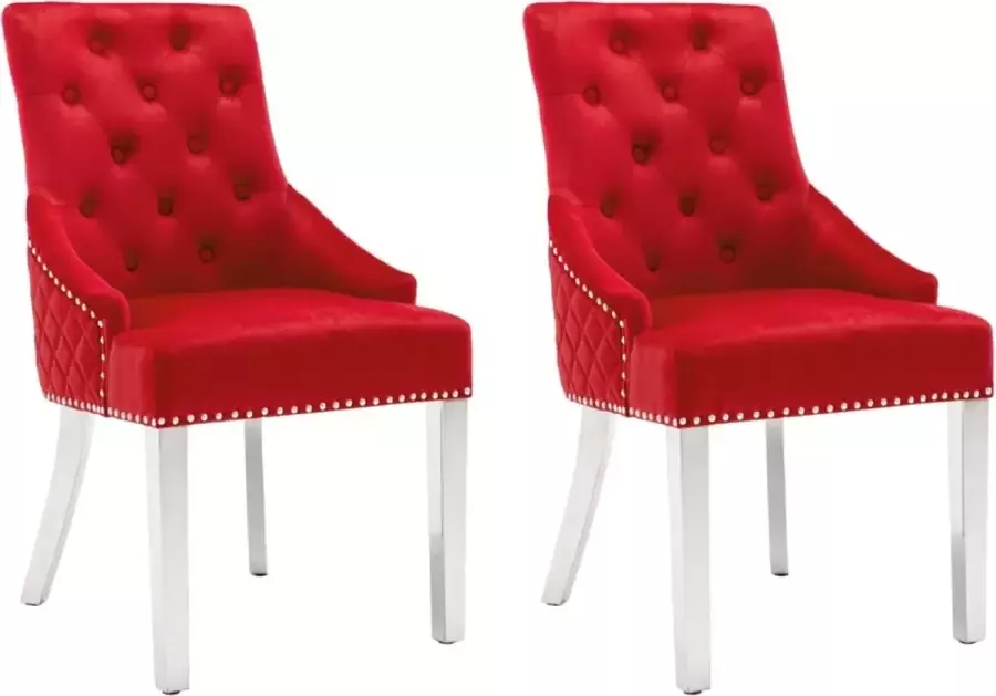 VidaLife Eetkamerstoelen 2 st fluweel wijnrood - Foto 9