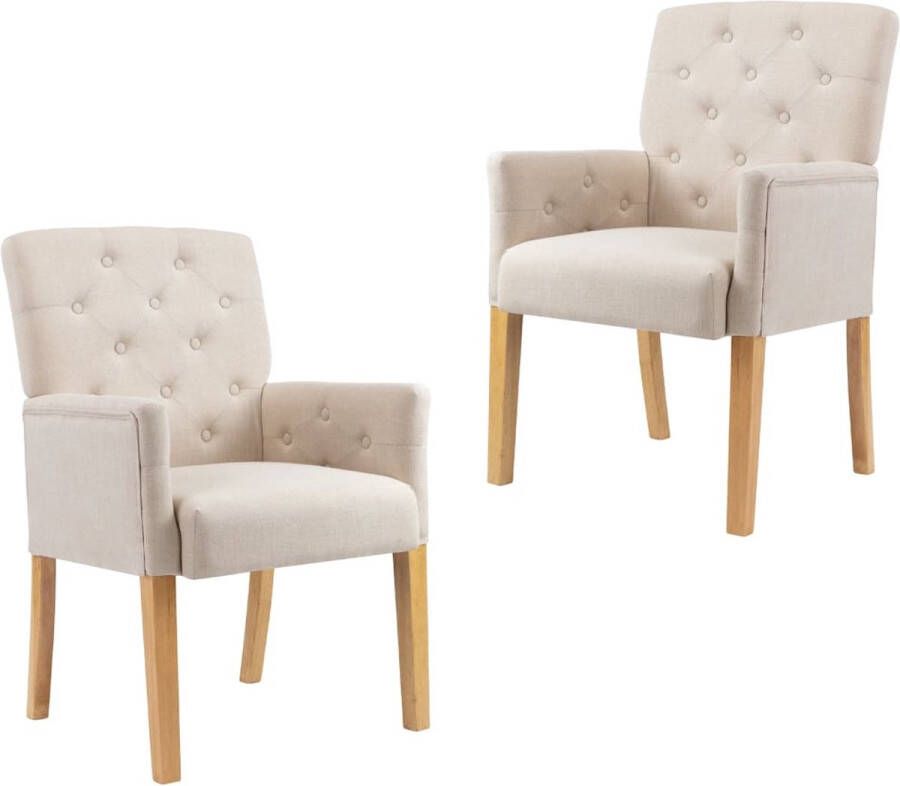 VidaLife Eetkamerstoelen 2 st met armleuningen stof beige