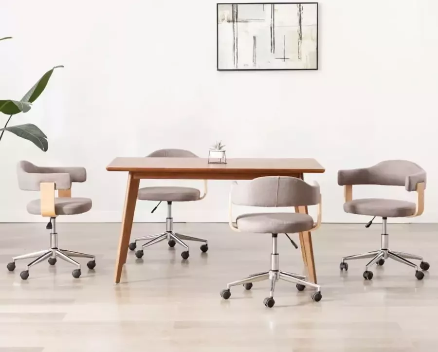 VidaLife Eetkamerstoelen 4 st draaibaar gebogen hout en stof taupe - Foto 2