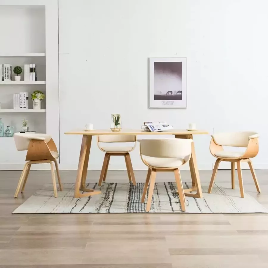 VidaLife Eetkamerstoelen 4 st gebogen hout en kunstleer crème