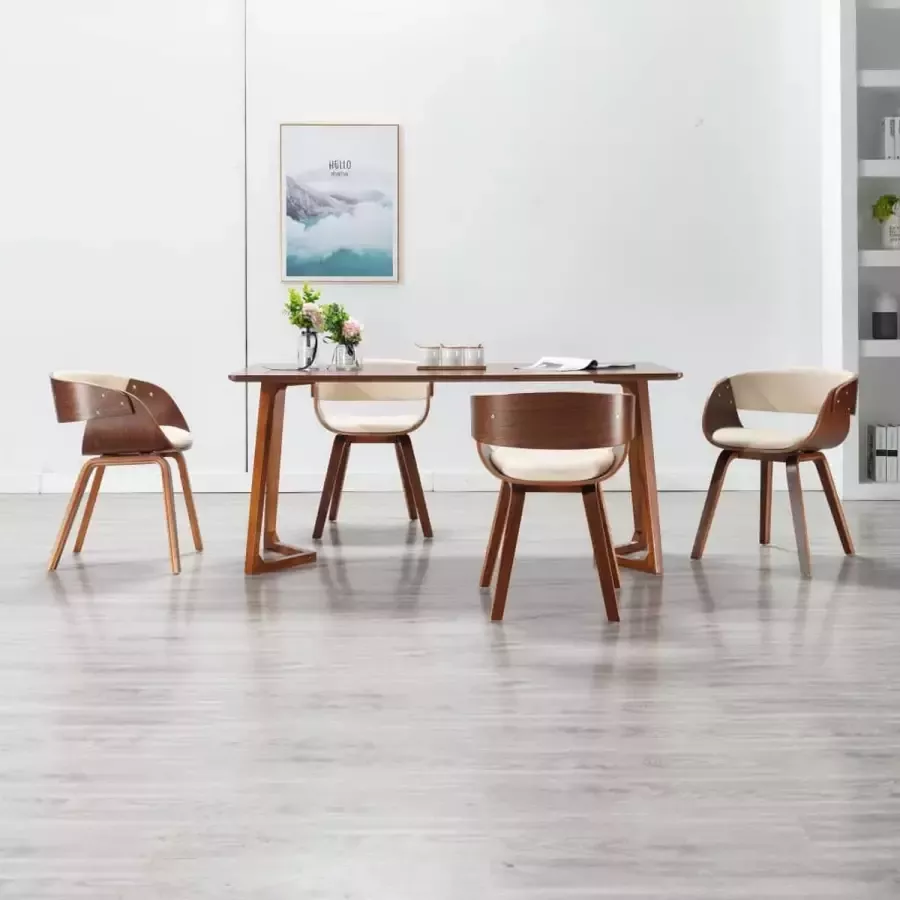 VidaLife Eetkamerstoelen 4 st gebogen hout en kunstleer crème