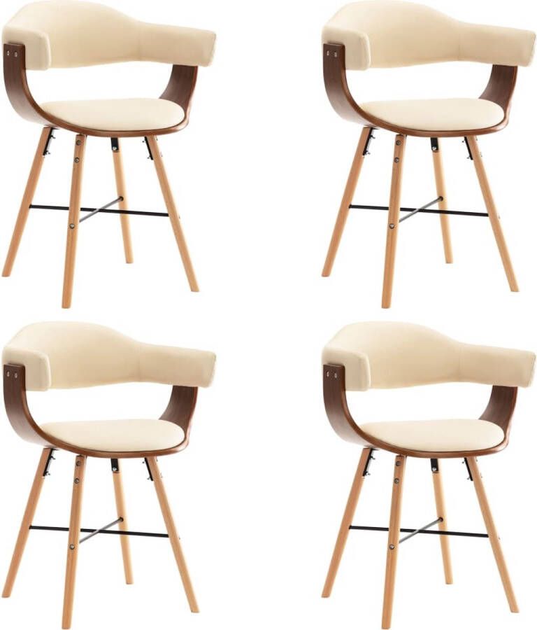 VidaLife Eetkamerstoelen 4 st kunstleer en gebogen hout crème