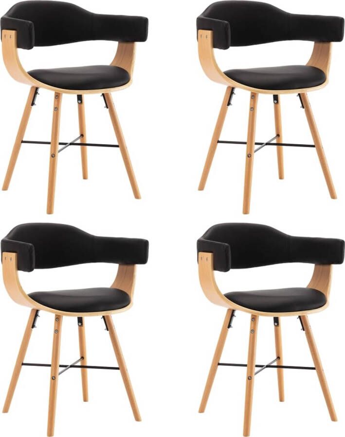 VidaLife Eetkamerstoelen 4 st kunstleer en gebogen hout zwart