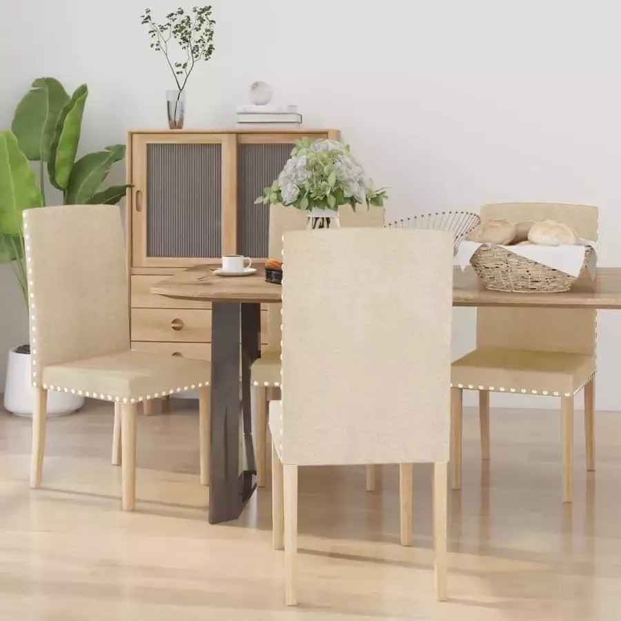 VidaLife Eetkamerstoelen 4 st stof crèmekleurig - Foto 2