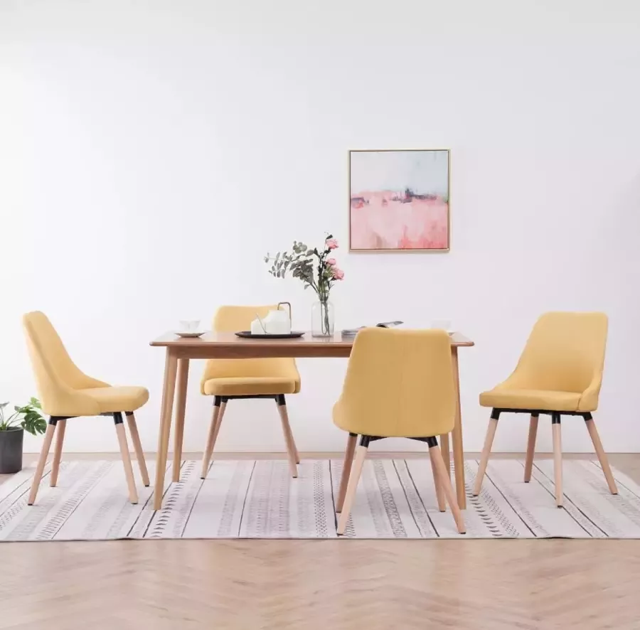 VidaLife Eetkamerstoelen 4 st stof geel - Foto 3