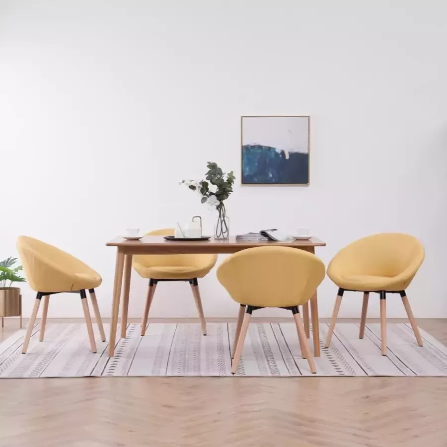 VidaLife Eetkamerstoelen 4 st stof geel - Foto 2