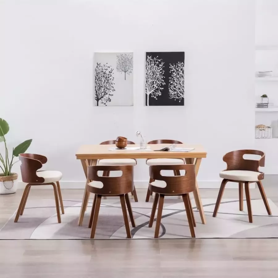 VidaLife Eetkamerstoelen 6 st gebogen hout en kunstleer crème - Foto 3