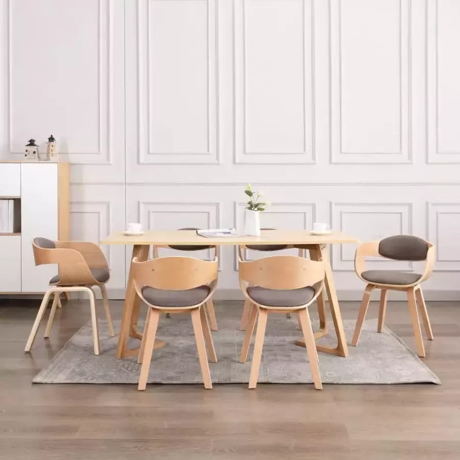 VidaLife Eetkamerstoelen 6 st gebogen hout en stof taupe