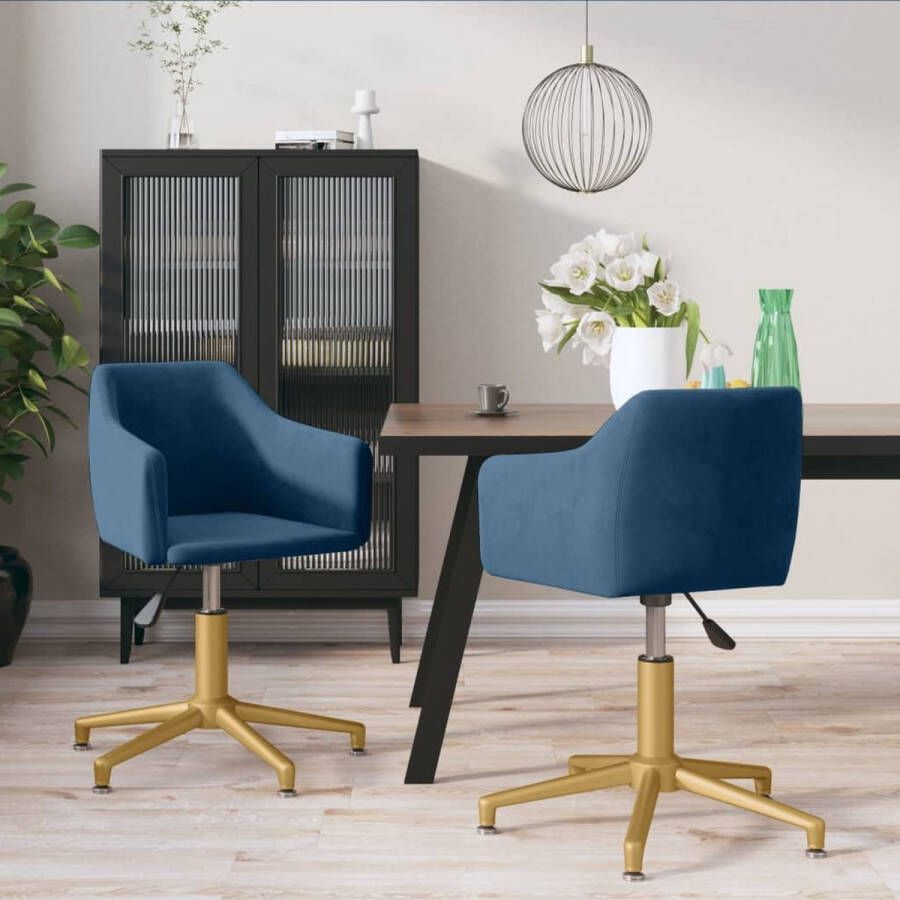 VidaLife Eetkamerstoelen draaibaar 2 st fluweel blauw