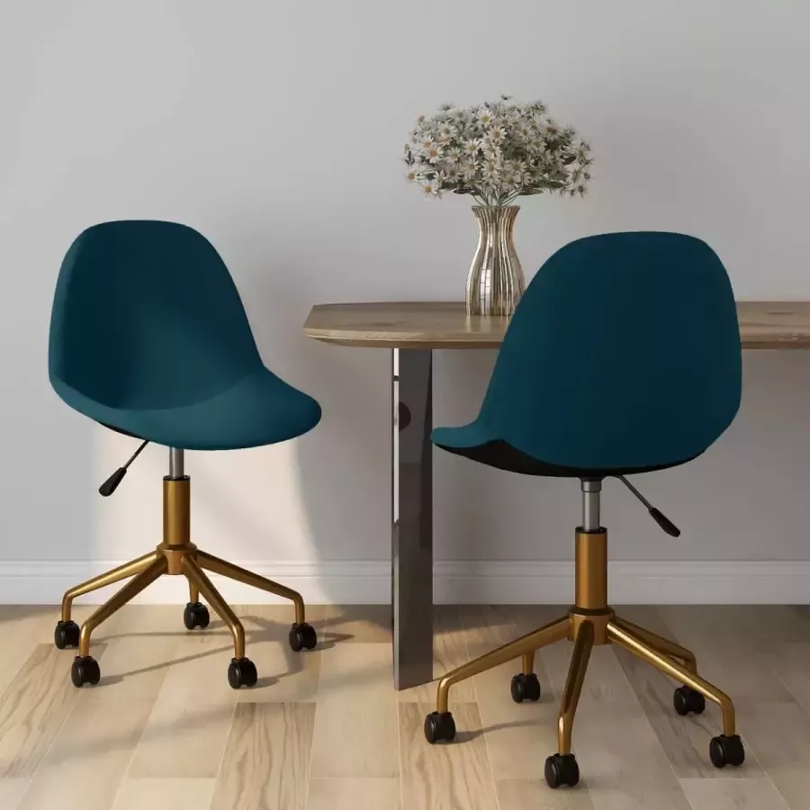 VidaLife Eetkamerstoelen draaibaar 2 st fluweel blauw - Foto 2