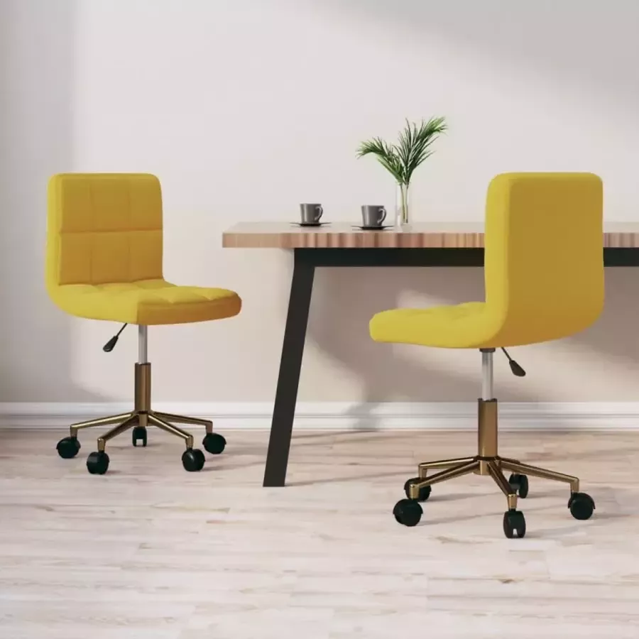 VidaLife Eetkamerstoelen draaibaar 2 st fluweel mosterdgeel - Foto 7