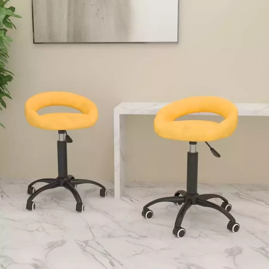 VidaLife Eetkamerstoelen draaibaar 2 st fluweel mosterdgeel - Foto 11