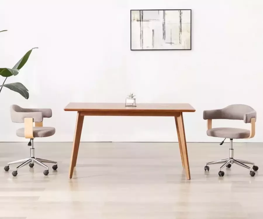 VidaLife Eetkamerstoelen draaibaar 2 st gebogen hout en stof taupe - Foto 2